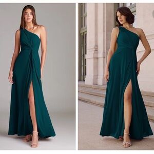 Azazie pine green elegant long dress